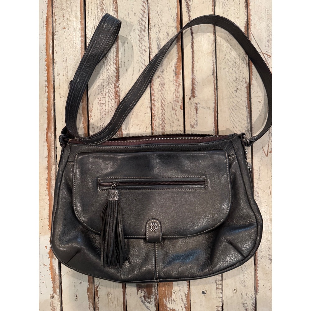 Brighton Black Pebbled Leather Crossbody Bag Tassel Heart E571797 Organizer Bag